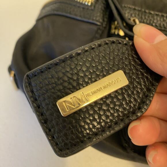 Neiman Marcus Designer Backpack Black PVC Nylon Travel Day Bag Silvertone Logo - Picture 3 of 11